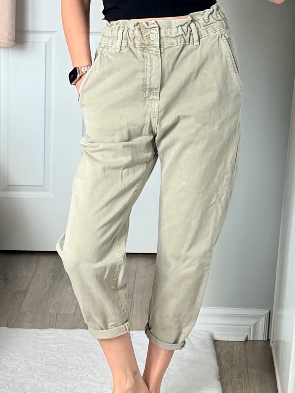 Zara Light Khaki Paperbag Waist Chinos